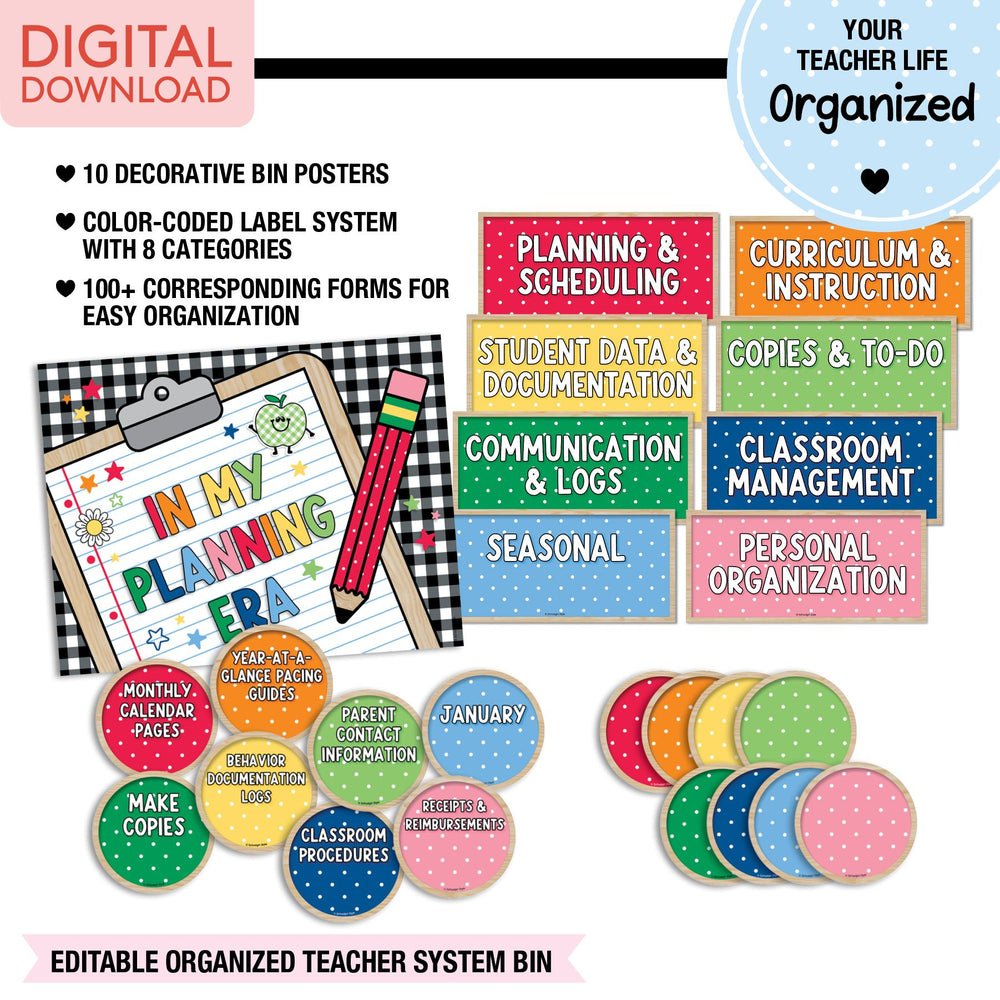 Printable Organized Teacher System Bin | 90s Teacher