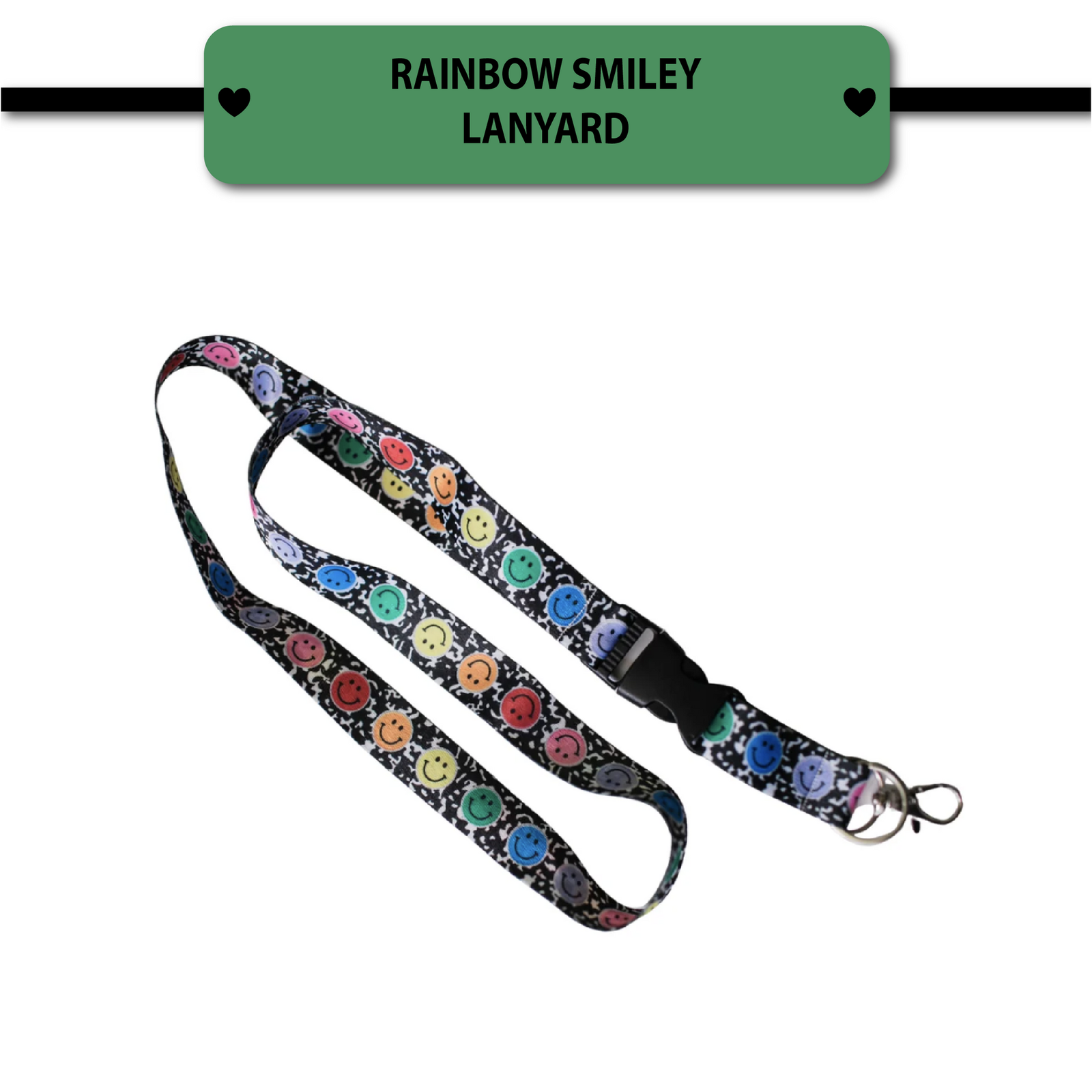 rainbow smiley face teacher lanyard