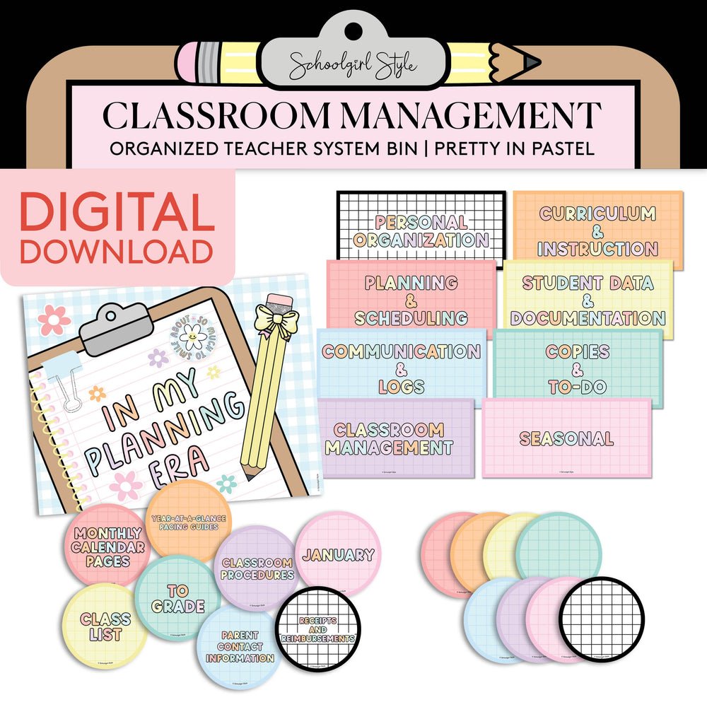 Printable Pastel Editable Organized Teacher System Bin | Pretty in Pastel